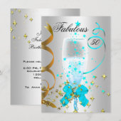 Invitation 50 Turquoise Soie Gold Anniversaire (Devant / Derrière)