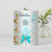 Invitation 50 Turquoise Soie Gold Anniversaire (Debout devant)