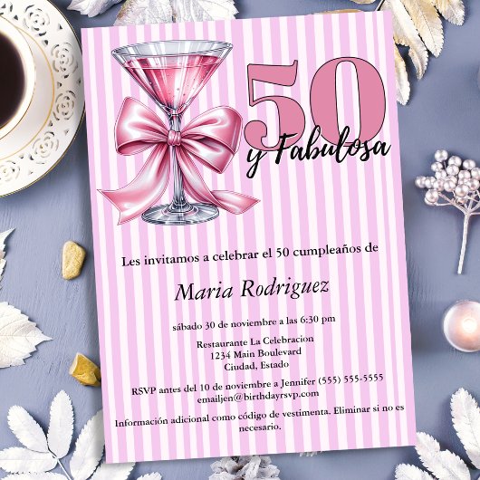 Invitation 50 y Fabulosa Pink Martini espagnol 50e anniversai