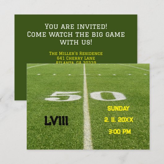 Invitation 50 Yard Line Football Watch Party (Devant / Derrière)