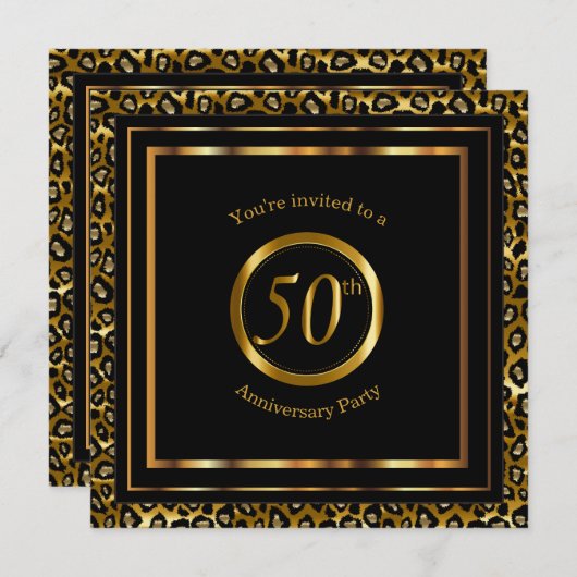 Invitation 50e année d'or avec Motif léopard (Devant / Derrière)
