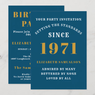 Invitation 50e anniversaire 1971 Blue Gold personnalisée pour