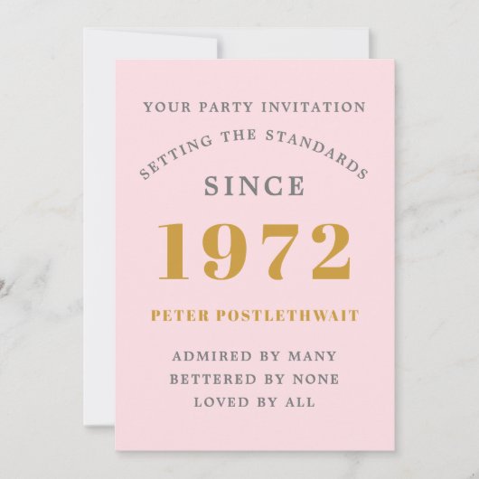 Invitation 50e anniversaire 1972 Pink Gold Elegant Chic (Devant)