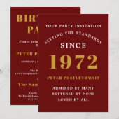 Invitation 50e anniversaire 1972 Red Gold Elegant Chic (Devant / Derrière)
