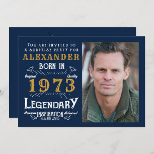 Invitation 50e anniversaire 1973 Blue Gold Retro