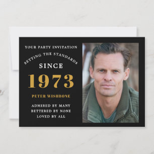 Invitation 50e anniversaire 1973 Nom Photo Black Gold