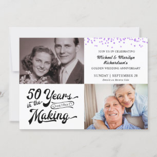 Invitation 50e anniversaire 2 photos Confetti violet