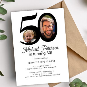 Invitation 50e anniversaire 2 photos noir blanc fête d'annive