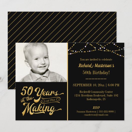 Invitation 50e anniversaire 50 ans dans la fabrication Black  (Devant / Derrière)