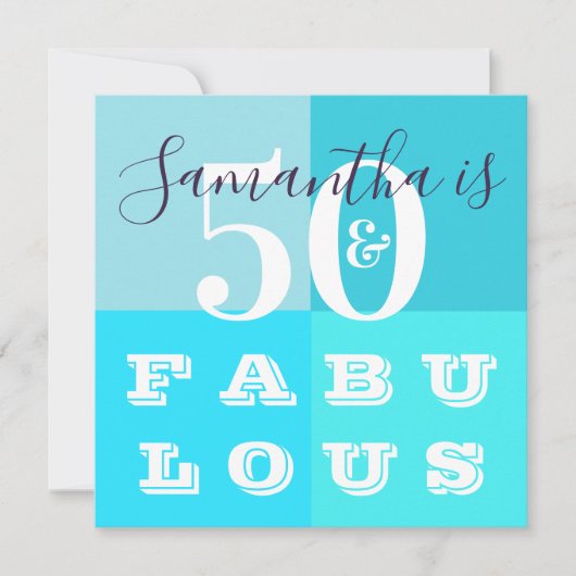 Invitation 50e anniversaire 50 et fabuleuse fête Turquoise mo (Devant)