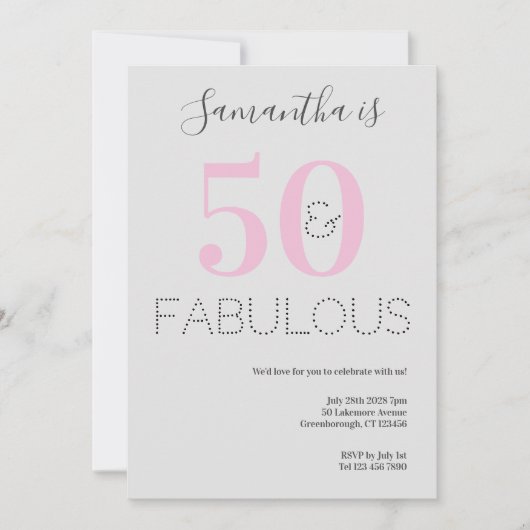 Invitation 50e anniversaire 50 et Fabulous Pink Grey Party (Devant)