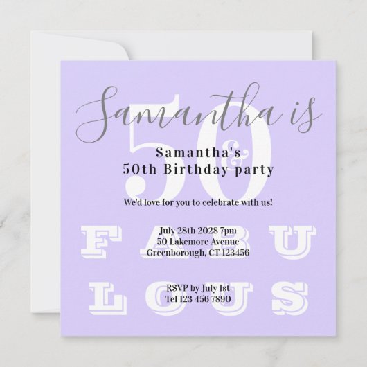 Invitation 50e anniversaire 50 fabuleuse fête d'anniversaire  (Dos)