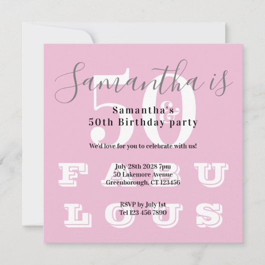 Invitation 50e anniversaire 50 fabuleuse fête d'anniversaire  (Dos)