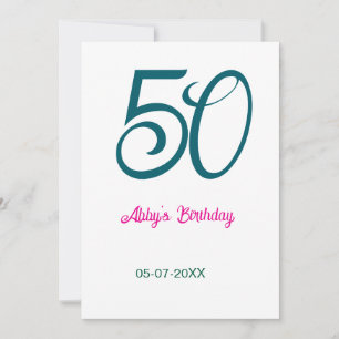 Invitation 50e anniversaire ajouter nom année turquoise rose
