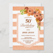 Invitation 50e anniversaire Apricot fêté floral rayé (Devant)