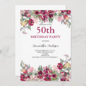 Invitation 50e anniversaire aquarelle Floral (Devant / Derrière)