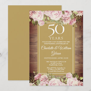 Invitation 50e Anniversaire Aquarelle Rustique Roses Roses