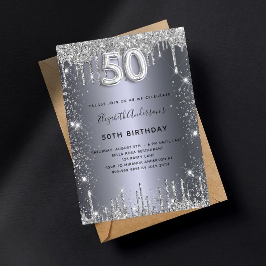 Invitation 50e anniversaire argent métal parties scintillant 