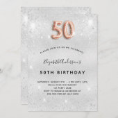 Invitation 50e anniversaire argent rose parties scintillant o (Devant / Derrière)