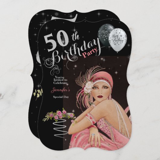 Invitation 50e anniversaire Art Déco Design Anniversaire (Devant / Derrière)