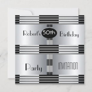 Invitation 50e anniversaire Art déco noir Chrome
