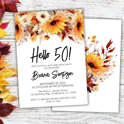 Invitation 50e anniversaire automne floral