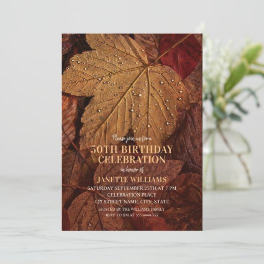 Invitation 50e anniversaire automne rustique L'automne quitte (Debout devant)