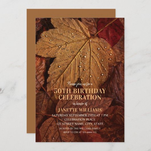 Invitation 50e anniversaire automne rustique L'automne quitte (Devant / Derrière)