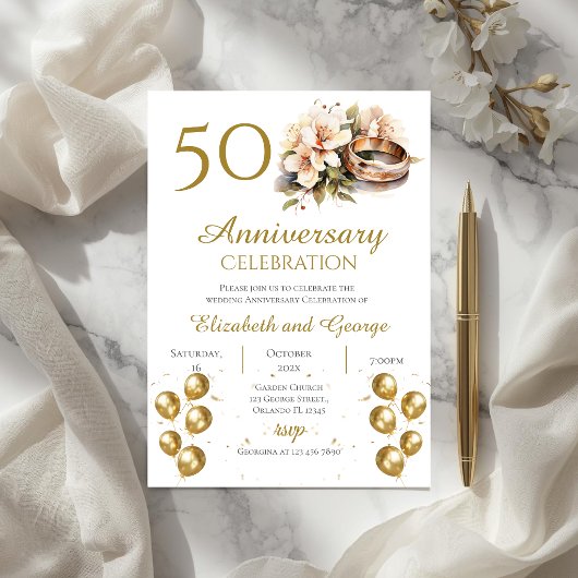 Invitation 50e anniversaire avec anneaux