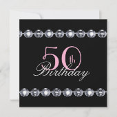 Invitation 50e anniversaire avec Parties scintillant rose et  (Devant)