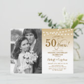 Invitation 50e anniversaire avec photo - Blanc Or (Debout devant)