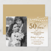 Invitation 50e anniversaire avec photo - Blanc Or (Devant / Derrière)