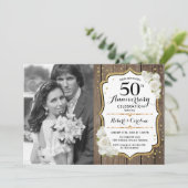 Invitation 50e Anniversaire avec Photo - Bois Or Blanc (Debout devant)