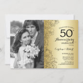 Invitation 50e anniversaire avec photo - Florale Or (Devant)