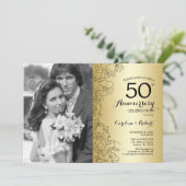 Invitation 50e anniversaire avec photo - Florale Or (Debout devant)