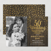Invitation 50e anniversaire avec photo - Gold Bois (Devant / Derrière)