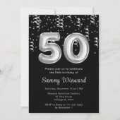 Invitation 50e anniversaire Ballons d'argent avec Confetti (Devant)