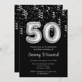 Invitation 50e anniversaire Ballons d'argent avec Confetti (Devant / Derrière)