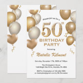 Invitation 50e anniversaire Ballons de Parties scintillant bl (Devant / Derrière)