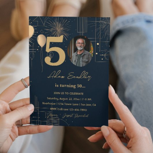 Invitation 50e anniversaire ballons et feux d'artifice