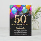 Invitation 50e anniversaire Ballons noirs et dorés (Debout devant)