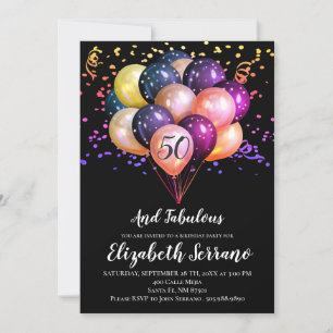 Invitation 50e anniversaire Ballons noirs et multicolores