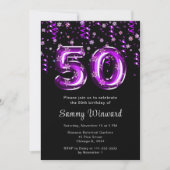 Invitation 50e anniversaire Ballons violets Snowflake Confett (Devant)