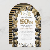 Invitation 50e Anniversaire Balloon Gold Black Sparkle (Devant / Derrière)