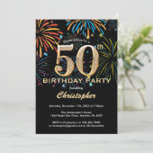 Invitation 50e anniversaire Black and Gold Rainbow Fireworks (Debout devant)