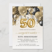 Invitation 50e anniversaire Black Gold Balloon Arch Party (Devant)
