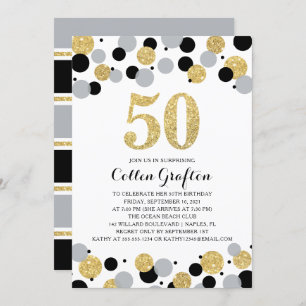 Invitation 50e anniversaire Black Gold Gris Parties scintilla