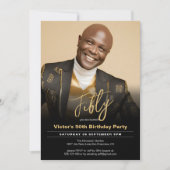 Invitation 50e anniversaire Black Gold Minimal photo moderne (Devant)