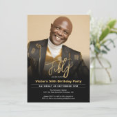 Invitation 50e anniversaire Black Gold Minimal photo moderne (Debout devant)