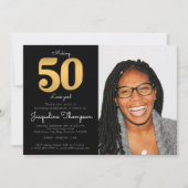 Invitation 50e anniversaire Black Gold Modèle photo Invitatio (Devant)